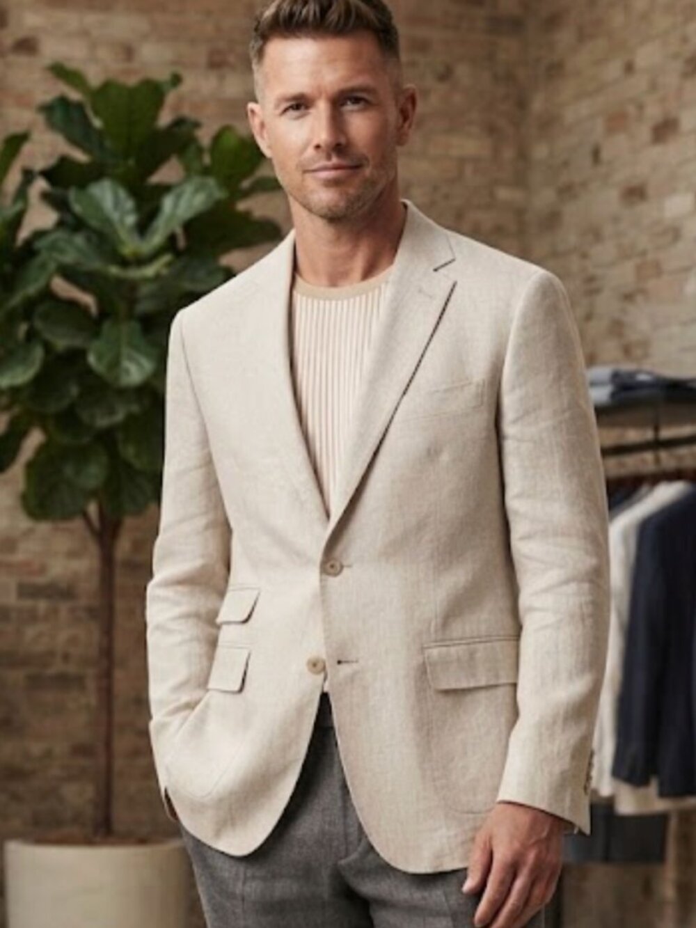 Inserch Collezioni 40L 100% Linen Blazer Oatmeal Italian Linen NWT